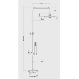 Colonne de douche télescopique mécanique extensible avec douche de tête ABS  ronde Ø20cm, chromé